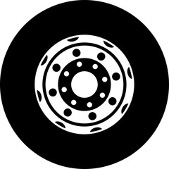 Silhouette of a cartoon truck wheel.
