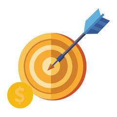 A dart in the bullseye of a coin target symbolizing financial goals vector illustration