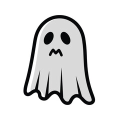 A simple cartoon ghost with a worried expression isolated on white background