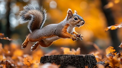 Obraz premium Squirrel leaning in mid air