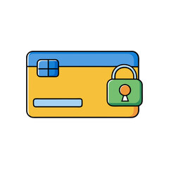 A flat design icon of a credit card with a secure lock symbol vector illustration