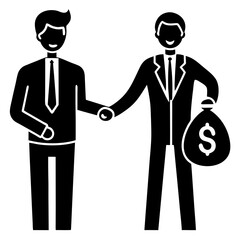 A venture capital investor icon with a coin bag and a hand vector illustration