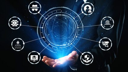 Cyber security icons show cyber attack defense, malware protection, and data security....