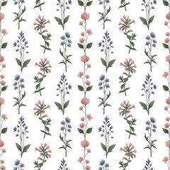 seamless floral pattern with wildflowers, on a white background