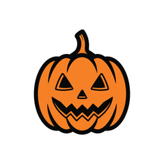 A classic carved halloween pumpkin with a spooky face isolated on white background