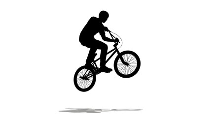 Fototapeta premium Realistic Silhouette BMX Rider: Man Doing Trick, Isolated White Background, Cycling Sport Transport, Extreme, Bike, Action, Urban.