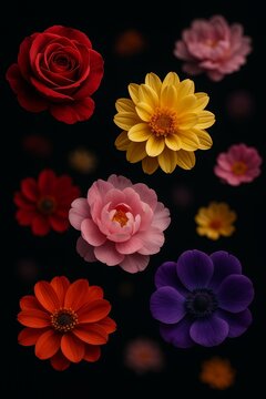 Realistic Vibrant Flowers on Black Background &mdash; Photorealistic 3D Depth iPhone Wallpaper
