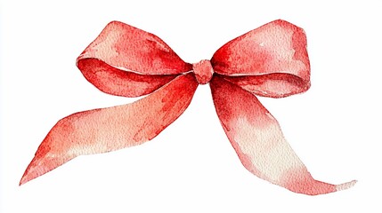 Watercolor painting of a red ribbon bow