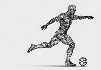 Football Soccer Player Man in Action: Isolated Blue Background, Vector Illustration, Sport, Athlete, Dynamic, Kick, Goal, Game.