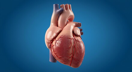 Realistic human heart illustration against blue background for medical concepts
