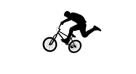 Fototapeta premium Realistic Silhouette BMX Rider: Man Doing Trick, Isolated White Background, Cycling Sport Transport, Extreme, Bike, Action, Urban.