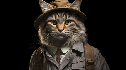 Cat in tour guide outfit.simple background