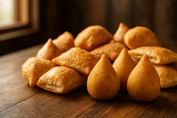 Appetizing display of traditional Brazilian snacks ideal for culinary blogs or restaurant promotions.