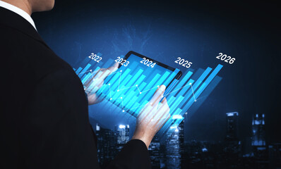 Business bar chart and line graph showing yearly business growth from 2022 to new year 2026, represent data analytics, future 2026 planning, business 2026 trend, and performance analysis 2026 Vouch