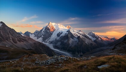 Obraz premium Monte Rosa Mountain Italian Alps Seen From Valsesia At Sunset