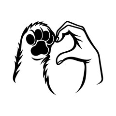 Dog Paw and Hand Heart Vector | Pet Love Symbol | Animal Rescue Adoption Clipart