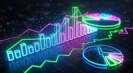 Visualize trending financial data with this dynamic neon graph and pie chart, perfect for modern business presentations and insightful reports