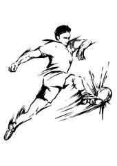 Soccer Shot – Sumi-e Ink Art