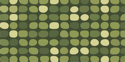 Seamless vector pattern: abstract green background with geometric circles, dots, and retro shapes for wallpaper, textile, or decoration
