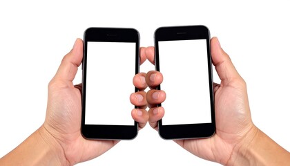 Two hands holding smartphones