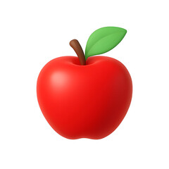 A digitally rendered red apple with a brown stem and a green leaf isolated on transparent background png