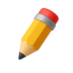 A rendered image of a yellow pencil with a red eraser transparent background png