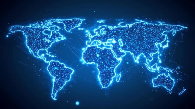 Global map, glowing with digital network