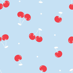 Playful Cherry Pattern on a Light Blue Background