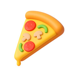 3d illustration of a stylized cartoon pizza slice with pepperoni mushrooms and green peppers on a transparent background png