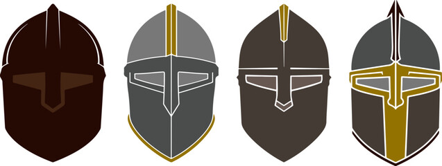 Medieval Knight's Full Helm Color Vector Design Collection