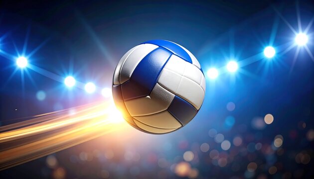 Volleyball in Motion on Court with Dynamic Lighting