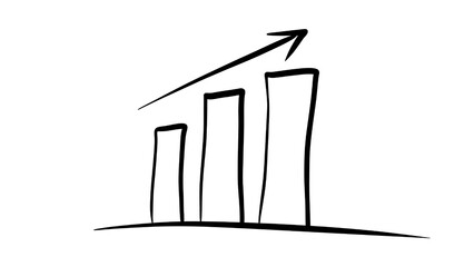 Increasing Bar Chart with Arrow: Growth, Success, Financial Chart, Business Graph, Hand-Drawn Style, Isolated on transparent Background - Concept of Improvement and Progress