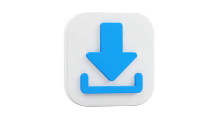 Blue download arrow on white background