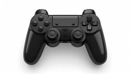 A sleek, black video game controller is shown against a white background.  Its buttons and analog sticks are clearly visible, highlighting its design