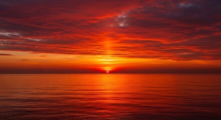 Fototapeta premium Vibrant Sunset Over Calm Water.