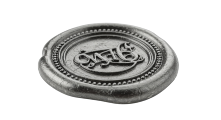 Antique wax seal with ornate monogram on white background