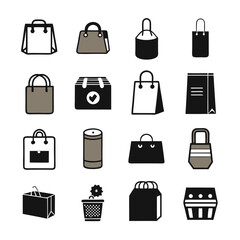 Collection of various bags and boxes on white background