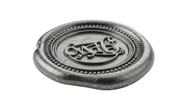 Antique wax seal with ornate monogram on white background