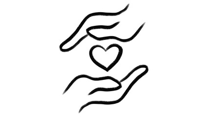 Hands Holding Heart Illustration: Minimalist Love, Care, and Charity Concept Art in Black and White. Hand drawn vector illustration for donations charity love helping hand