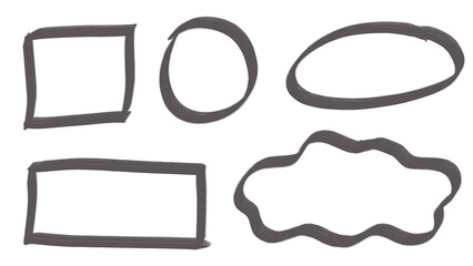 Hand-Drawn Shapes: Square, Circle, Oval, Rectangle, Cloud in Gray on transparent Background | Geometric, Doodle Elements for Design, Infographics, Sketch, and Highlighting
