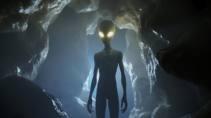 Mysterious Alien Figure Standing Dark