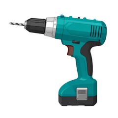 Teal cordless drill on white background