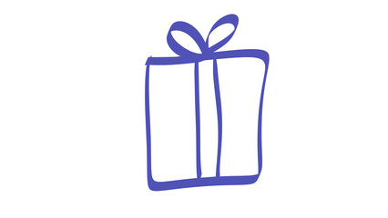 Simple Blue Gift Box Outline: Hand-Drawn Style, Holiday, Present Icon on transparent Background