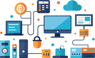 Fototapeta premium Vector illustration of it worker technology and coding equipment icon set scalable eps isolated on transparent background
