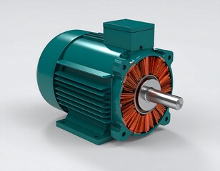 Teal industrial motor, 3D rendering
