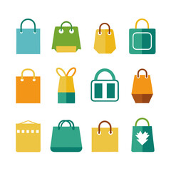 Colorful shopping bag assortment in a flat design style