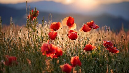 Red Poppy Flowers Growing Wild In A Field