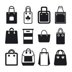 Black and white line art retail shopping bag icons