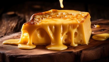 Melted Cheese Delight On Rustic Wooden Board Highlighting Gooey Texture