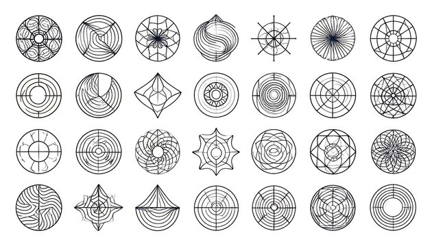 Intricate Hand-Drawn Geometric Circles and Esoteric Symbols. A Sketchy Collection of Abstract Circular Icons and Mandalas.